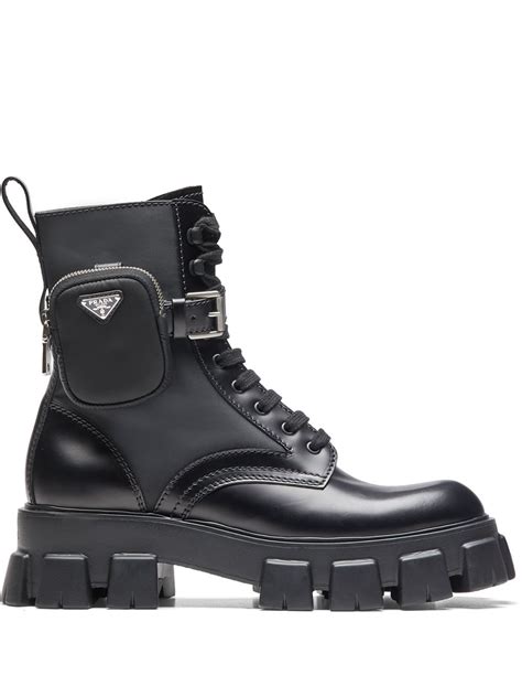 prada knee high wedge boots|Prada ankle pouch combat boots.